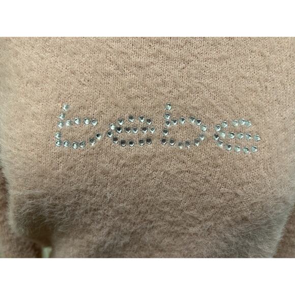 Y2K Bebe Women's Embellished Logo Pink Fuzzy Long Sleeve Sweater - Size M - Picture 2 of 5